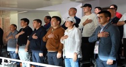 Президент Садыр Жапаров посетил футбольный матч между сборными Кыргызстана и Мьянмы