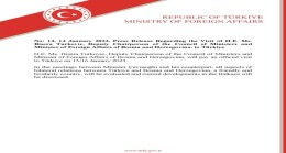 Press Release Regarding the Visit of H.E. Ms. Bisera Turkovic, Deputy Chairperson of the Council of Ministers and Minister of Foreign Affairs of Bosnia and Herzegovina, to Türkiye