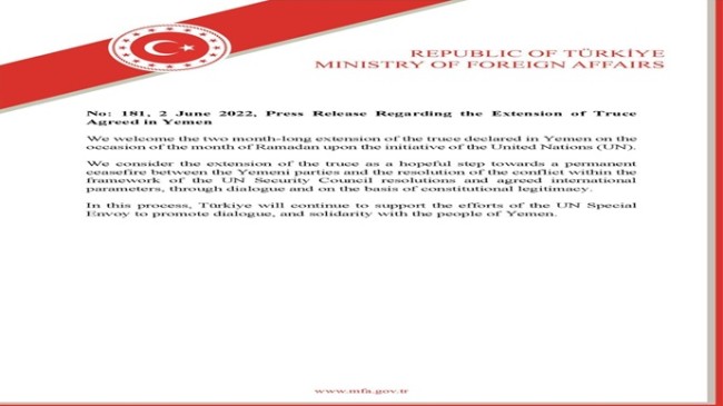 Press Release Regarding the Extension of Truce Agreed in Yemen