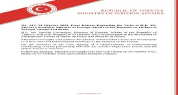 Press Release Regarding the Visits of H.E. Mr. Mevlüt Çavuşoğlu, Minister of Foreign Affairs of the Republic of Türkiye to Senegal, Ghana and Benin