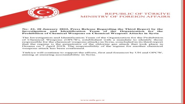Press Release Regarding the Third Report by the Investigation and Identification Team of the Organization for the Prohibition of Chemical Weapons on Chemical Weapons Attacks in Syria